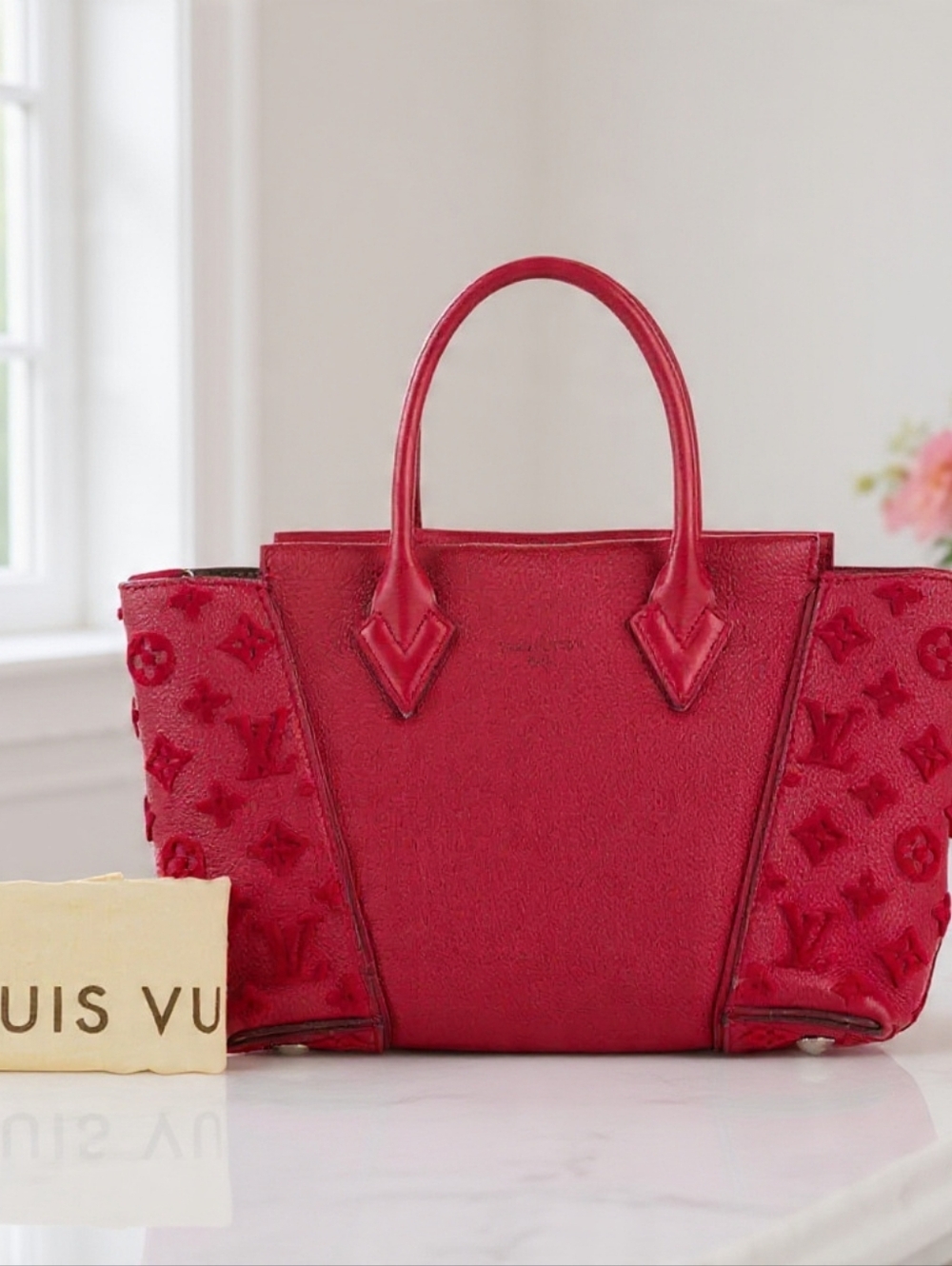Louis Vuitton W Tote BB 2014 Veau Cachemire Leather Framboise Red ✨ COA - Picture 12 of 15